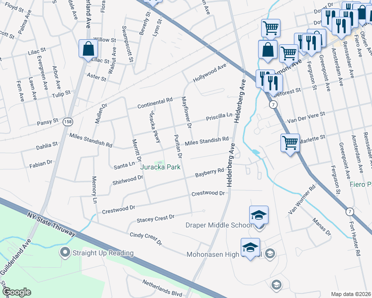map of restaurants, bars, coffee shops, grocery stores, and more near 1036 John Alden Lane in Rotterdam