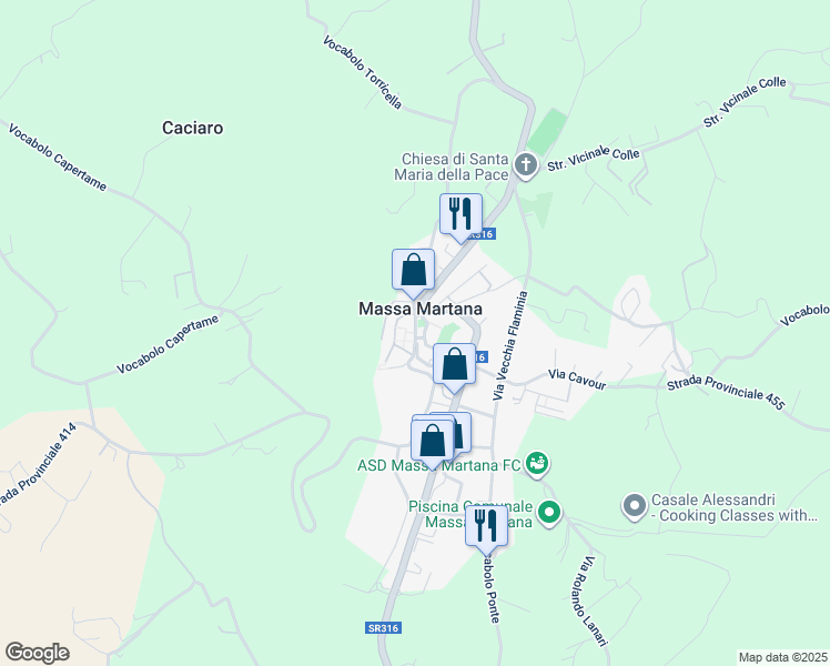 map of restaurants, bars, coffee shops, grocery stores, and more near 2 Via Mentana in Massa Martana
