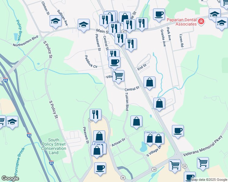 map of restaurants, bars, coffee shops, grocery stores, and more near 48 Pleasant Street in Salem