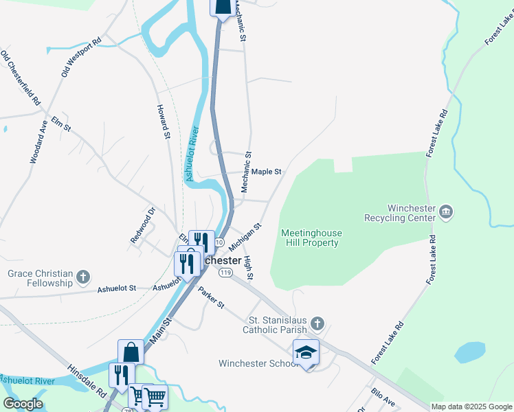 map of restaurants, bars, coffee shops, grocery stores, and more near 15 Chapel Street in Winchester