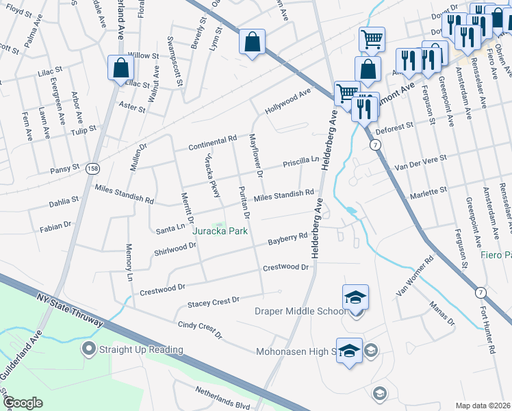 map of restaurants, bars, coffee shops, grocery stores, and more near 1036 John Alden Lane in Rotterdam