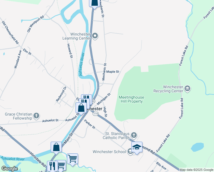 map of restaurants, bars, coffee shops, grocery stores, and more near 15 Chapel Street in Winchester