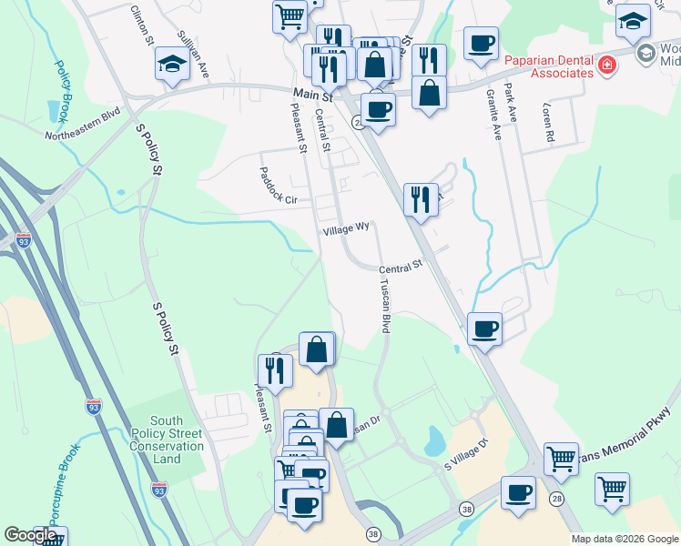 map of restaurants, bars, coffee shops, grocery stores, and more near 700 Central Street in Salem