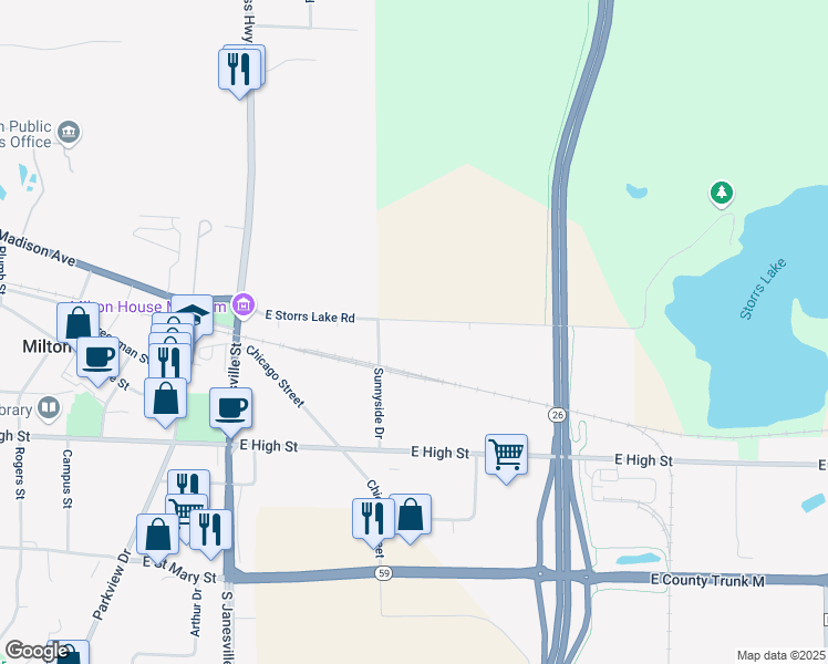 map of restaurants, bars, coffee shops, grocery stores, and more near 124 Sunnyside Drive in Milton