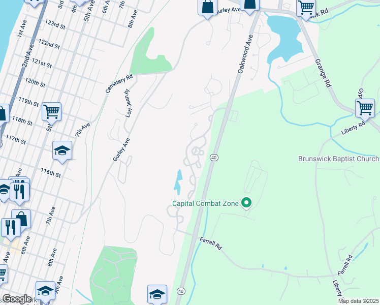 map of restaurants, bars, coffee shops, grocery stores, and more near 15 Stratton Circle in Troy
