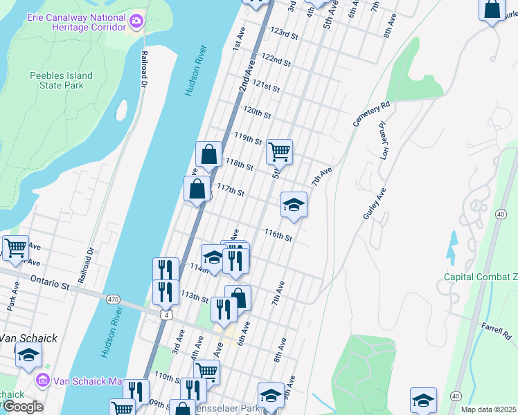 map of restaurants, bars, coffee shops, grocery stores, and more near in Troy