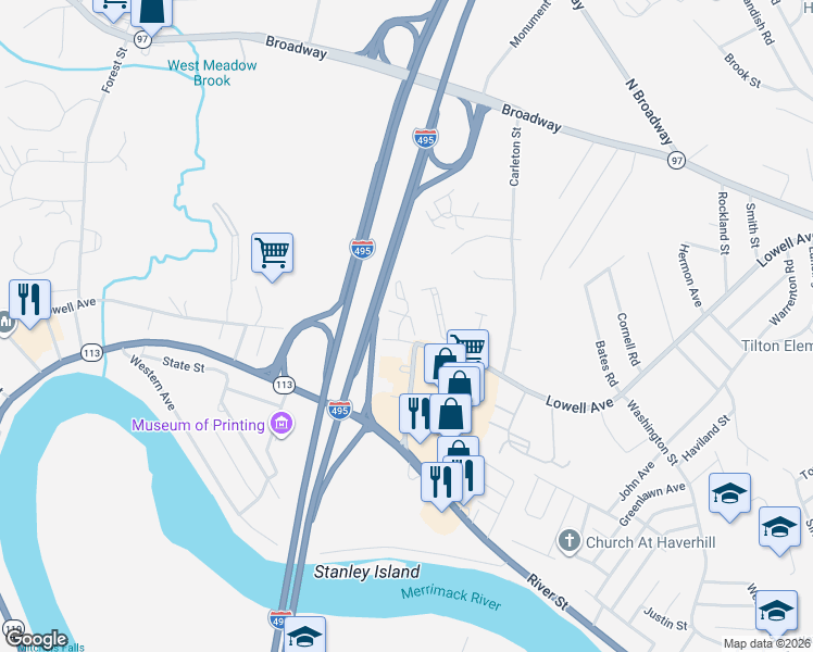 map of restaurants, bars, coffee shops, grocery stores, and more near 371 Lowell Avenue in Haverhill