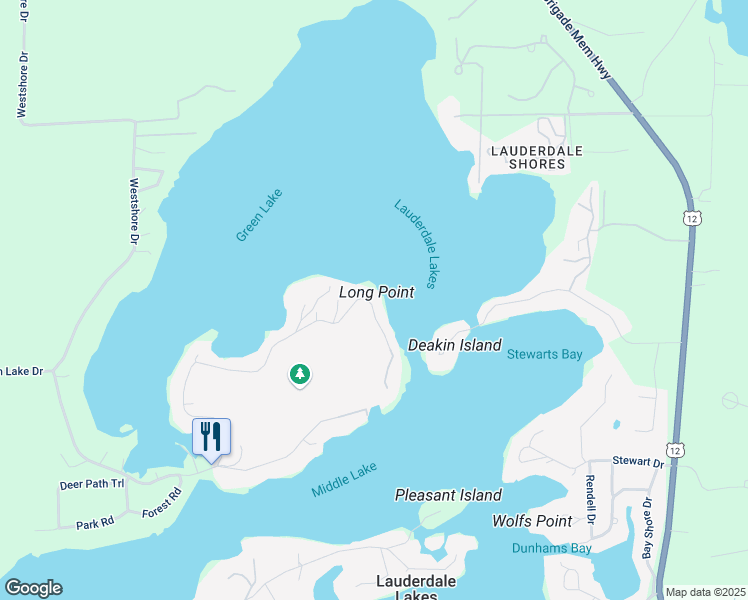 map of restaurants, bars, coffee shops, grocery stores, and more near W5368 Westshore Drive in Elkhorn