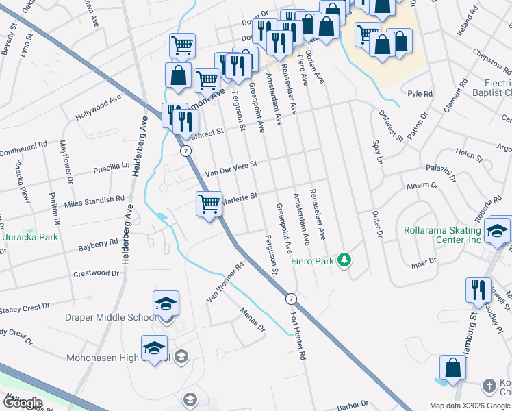 map of restaurants, bars, coffee shops, grocery stores, and more near 2042 Ferguson Street in Schenectady