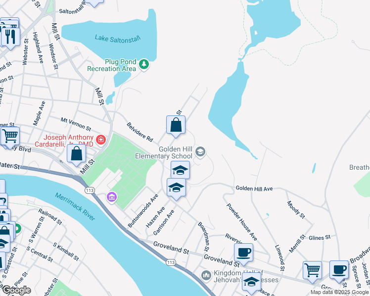 map of restaurants, bars, coffee shops, grocery stores, and more near 26 Mears Farm Road in Haverhill