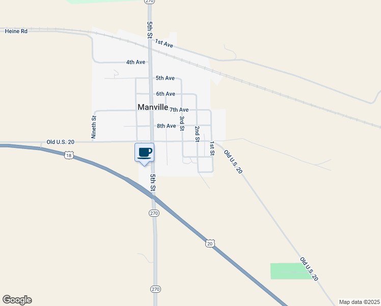 map of restaurants, bars, coffee shops, grocery stores, and more near Old U.S. 20 in Manville