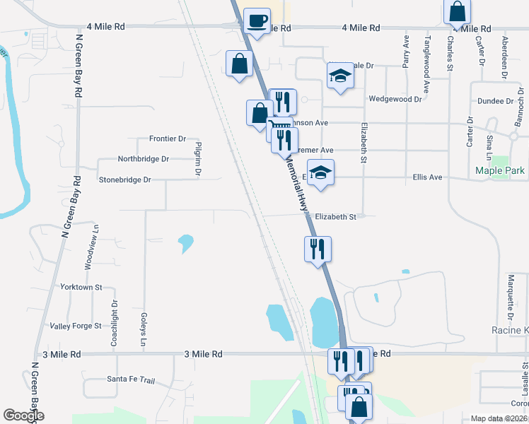 map of restaurants, bars, coffee shops, grocery stores, and more near 2400 Saint Rita Road in Racine