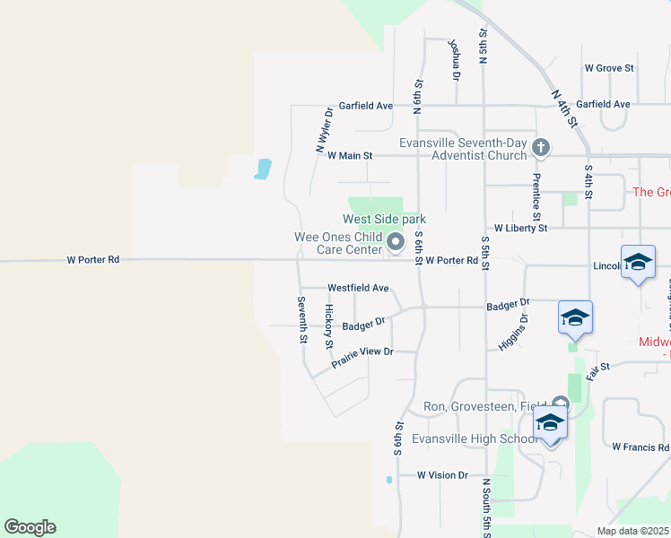 map of restaurants, bars, coffee shops, grocery stores, and more near 652 West Porter Road in Evansville