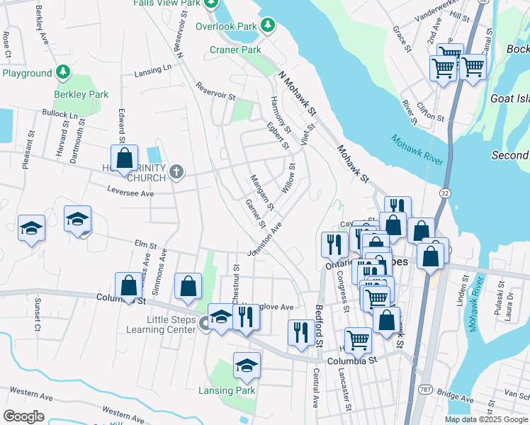 map of restaurants, bars, coffee shops, grocery stores, and more near 39 Mangam Street in Cohoes