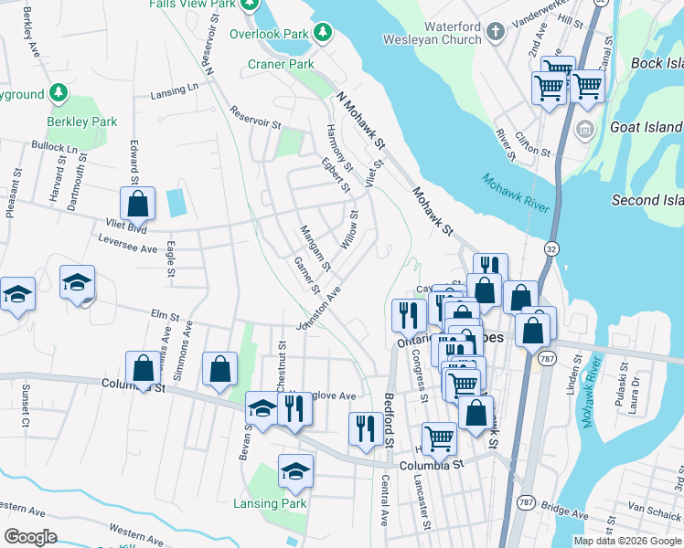 map of restaurants, bars, coffee shops, grocery stores, and more near 39 Mangam Street in Cohoes