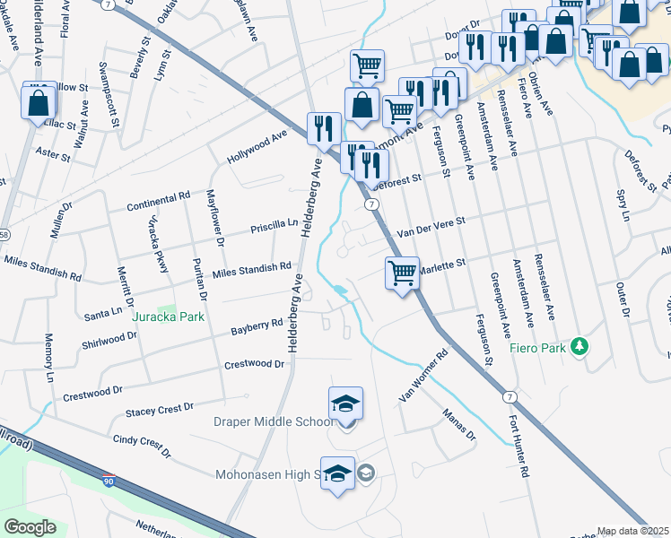 map of restaurants, bars, coffee shops, grocery stores, and more near 1976 Curry Road in Schenectady
