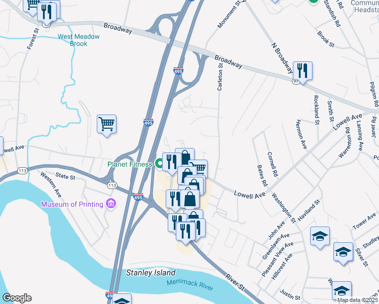 map of restaurants, bars, coffee shops, grocery stores, and more near 118 Hunters Run Place in Haverhill