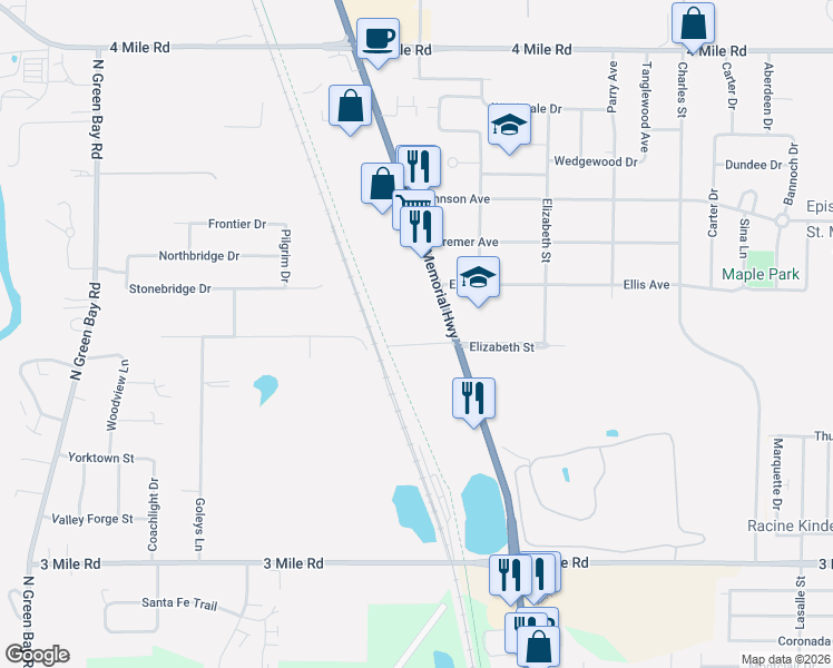 map of restaurants, bars, coffee shops, grocery stores, and more near 2400 Saint Rita Road in Racine