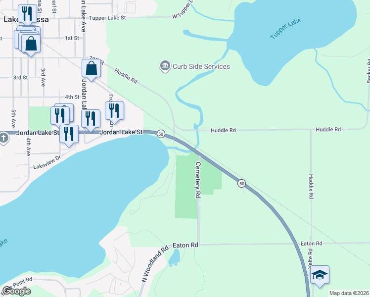 map of restaurants, bars, coffee shops, grocery stores, and more near 2622 Freshwater Cove Drive in Lake Odessa