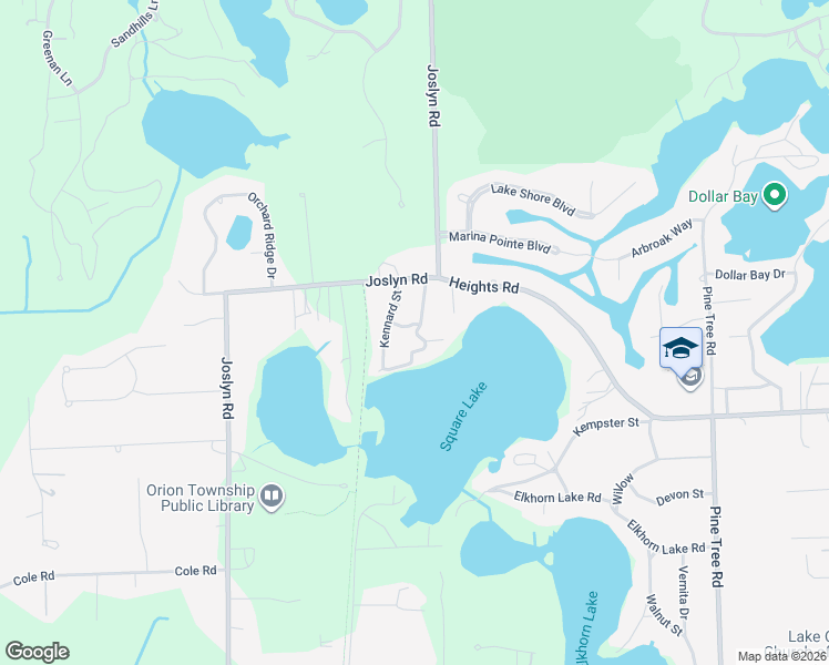 map of restaurants, bars, coffee shops, grocery stores, and more near 490 Pleasantview Street in Orion charter Township