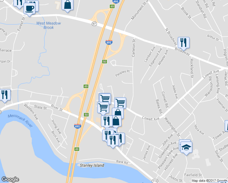 map of restaurants, bars, coffee shops, grocery stores, and more near 103 Hunters Run Place in Haverhill