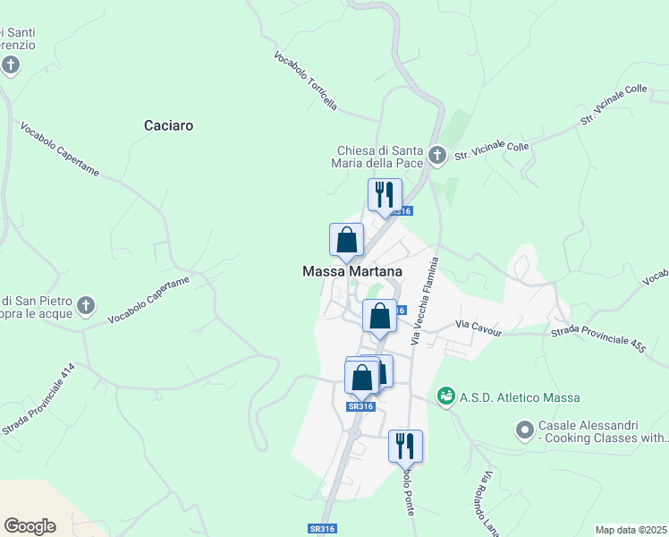 map of restaurants, bars, coffee shops, grocery stores, and more near in Massa Martana