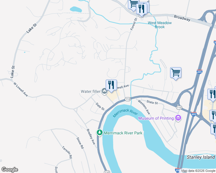 map of restaurants, bars, coffee shops, grocery stores, and more near 655 West Lowell Avenue in Haverhill