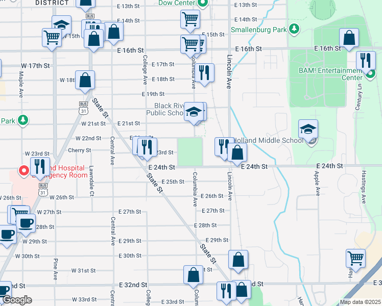 map of restaurants, bars, coffee shops, grocery stores, and more near 565 Prospect Avenue in Holland