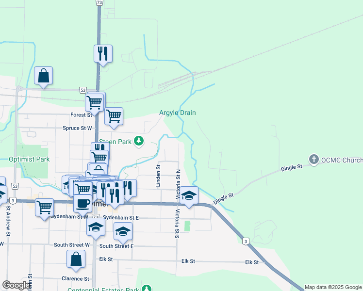 map of restaurants, bars, coffee shops, grocery stores, and more near 81 Victoria Street North in Aylmer