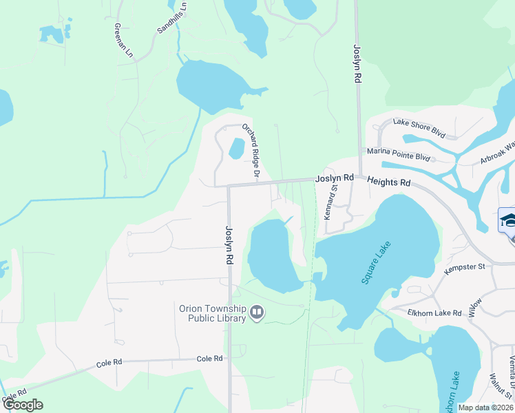 map of restaurants, bars, coffee shops, grocery stores, and more near 571 Joslyn Road in Orion charter Township