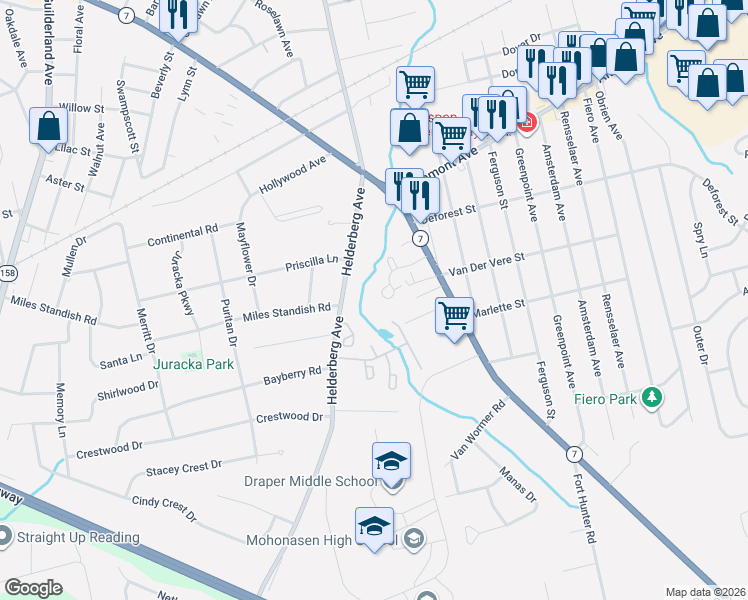 map of restaurants, bars, coffee shops, grocery stores, and more near 1976 Curry Road in Schenectady