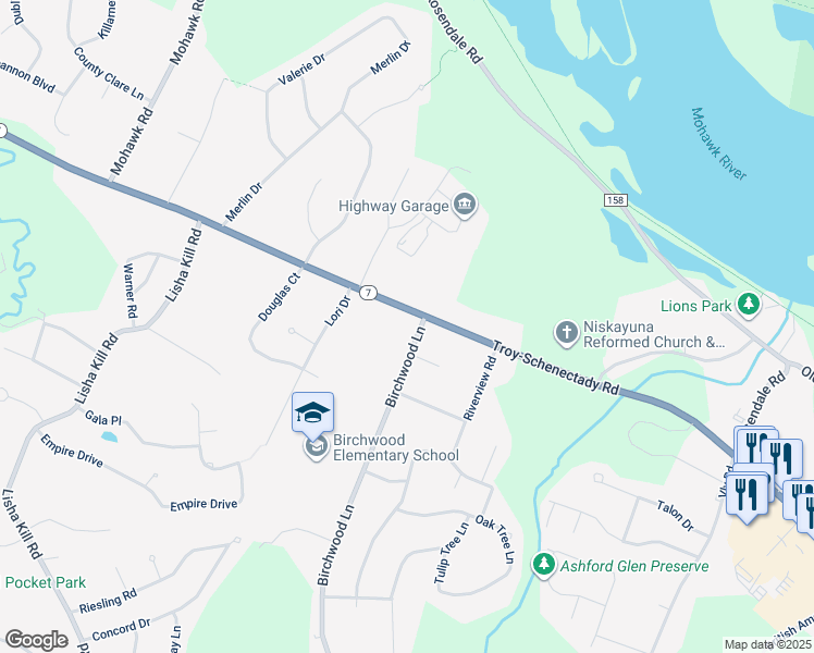 map of restaurants, bars, coffee shops, grocery stores, and more near 2946 Troy Road in Schenectady County