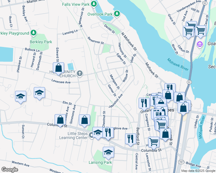 map of restaurants, bars, coffee shops, grocery stores, and more near 40 Garner Street in Cohoes