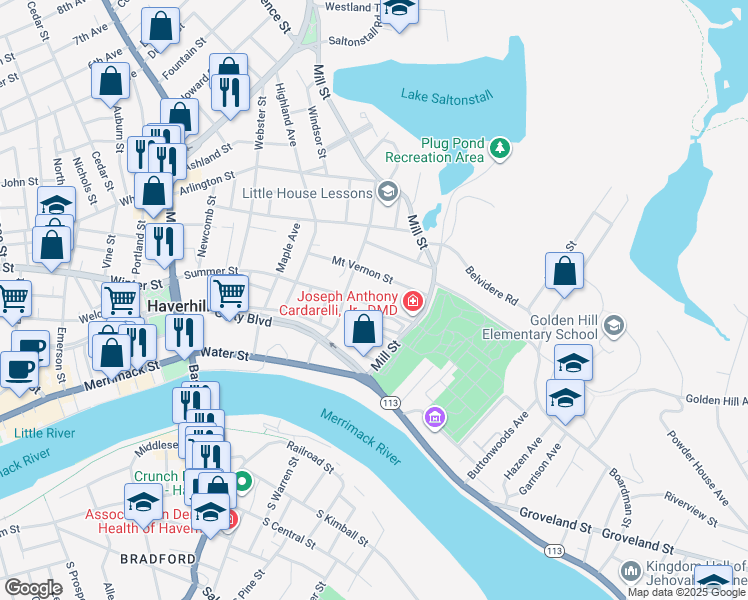 map of restaurants, bars, coffee shops, grocery stores, and more near 184 Summer Street in Haverhill