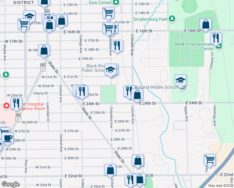 map of restaurants, bars, coffee shops, grocery stores, and more near 565 Prospect Avenue in Holland