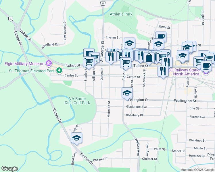 map of restaurants, bars, coffee shops, grocery stores, and more near in St. Thomas