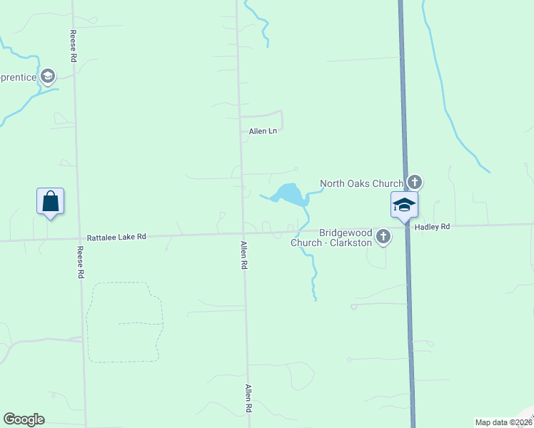 map of restaurants, bars, coffee shops, grocery stores, and more near 9578 Allen Road in Clarkston