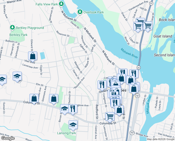 map of restaurants, bars, coffee shops, grocery stores, and more near 17 Johnston Avenue in Cohoes