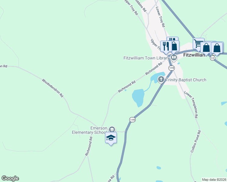 map of restaurants, bars, coffee shops, grocery stores, and more near 94 Richmond Road in Fitzwilliam