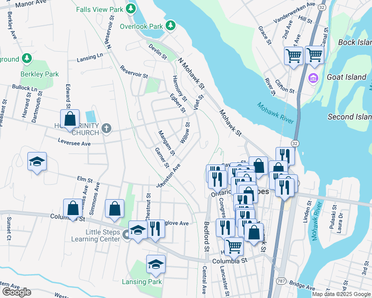 map of restaurants, bars, coffee shops, grocery stores, and more near 17 Johnston Avenue in Cohoes