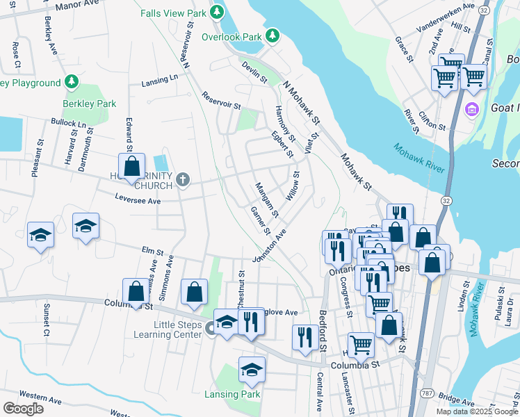 map of restaurants, bars, coffee shops, grocery stores, and more near 25 Garner Street in Cohoes