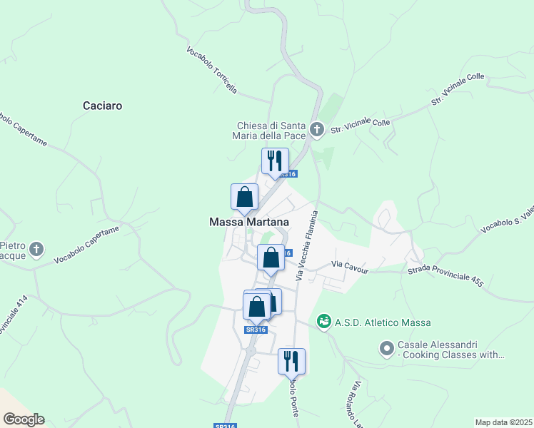 map of restaurants, bars, coffee shops, grocery stores, and more near 1 Via XXV Aprile in Massa Martana