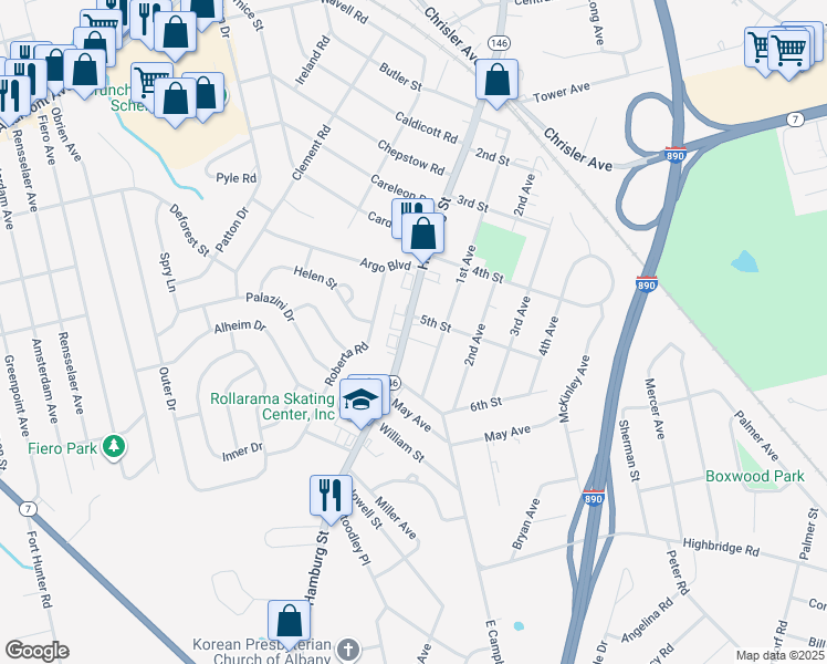 map of restaurants, bars, coffee shops, grocery stores, and more near 2617 New York 146 in Schenectady