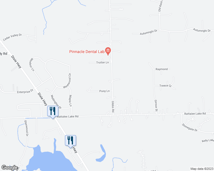 map of restaurants, bars, coffee shops, grocery stores, and more near 9753 Gibbs Road in Clarkston