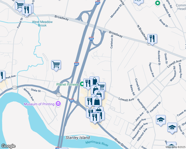 map of restaurants, bars, coffee shops, grocery stores, and more near 118 Hunters Run Place in Haverhill
