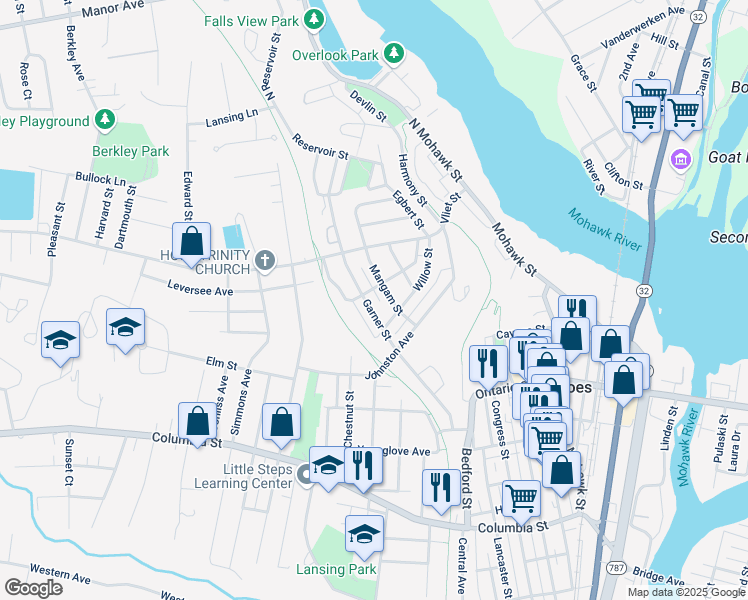 map of restaurants, bars, coffee shops, grocery stores, and more near 25 Garner Street in Cohoes