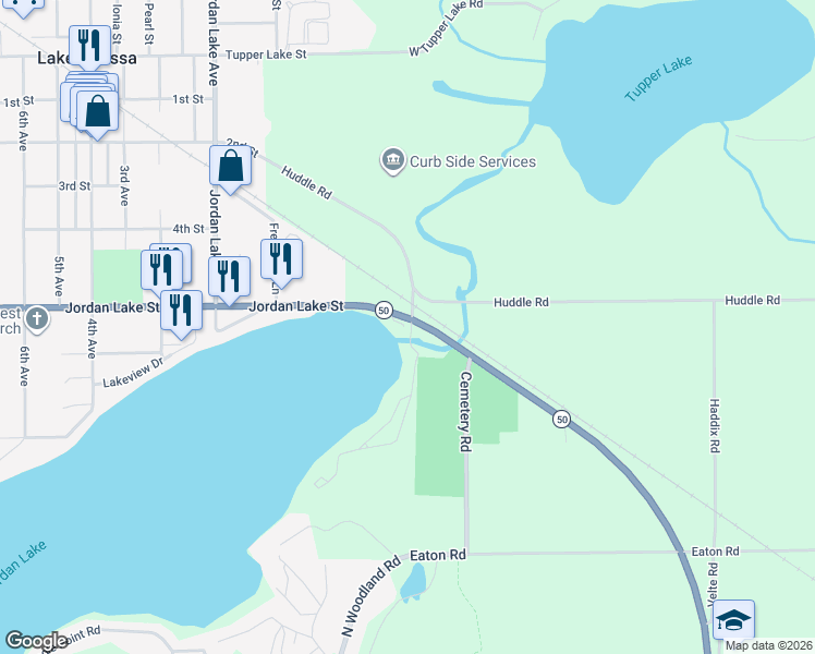 map of restaurants, bars, coffee shops, grocery stores, and more near 2622 Freshwater Cove Drive in Lake Odessa