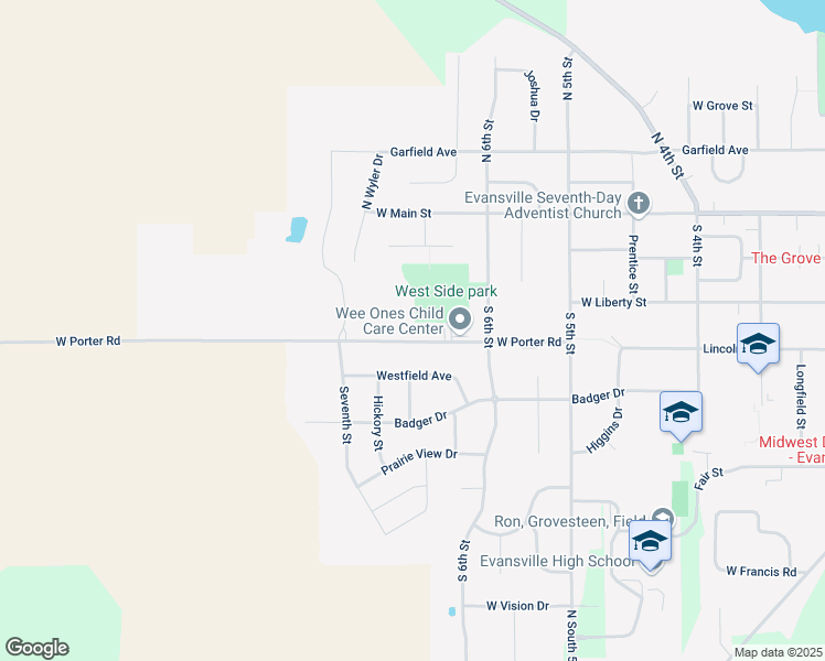 map of restaurants, bars, coffee shops, grocery stores, and more near 652 West Porter Road in Evansville