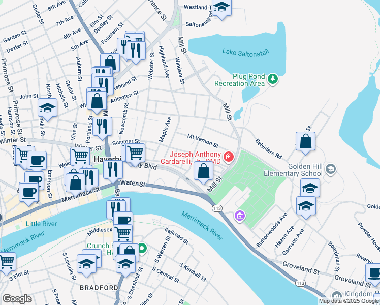 map of restaurants, bars, coffee shops, grocery stores, and more near 160 Summer Street in Haverhill