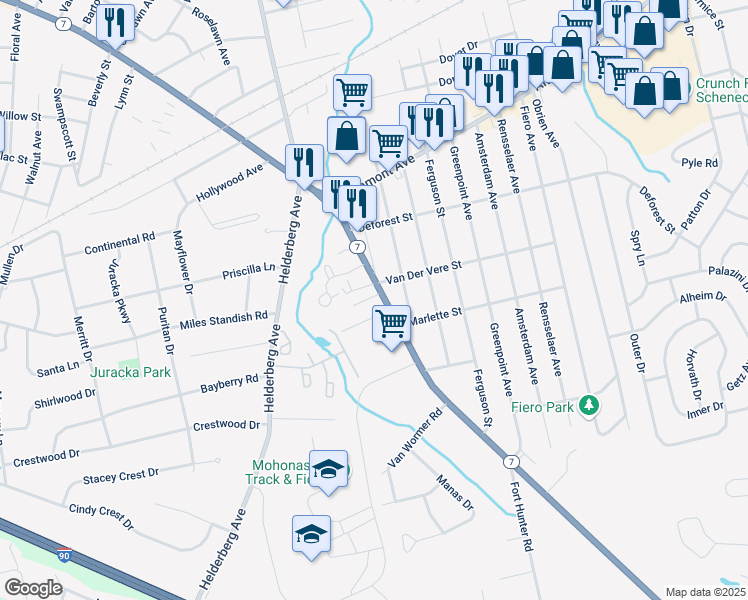 map of restaurants, bars, coffee shops, grocery stores, and more near 2012 Curry Road in Schenectady